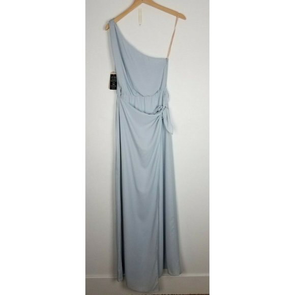 WAYF Women's Sz. S One Shoulder Wrap Front Long Evening Dress Ocean Mist NEW - Picture 3 of 8
